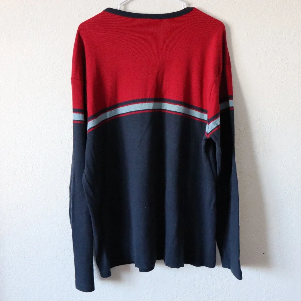 Old Navy Mens Red Navy Blue Stripe V Neck‎ Long Sleeve Sweater XL Cotton Vintage